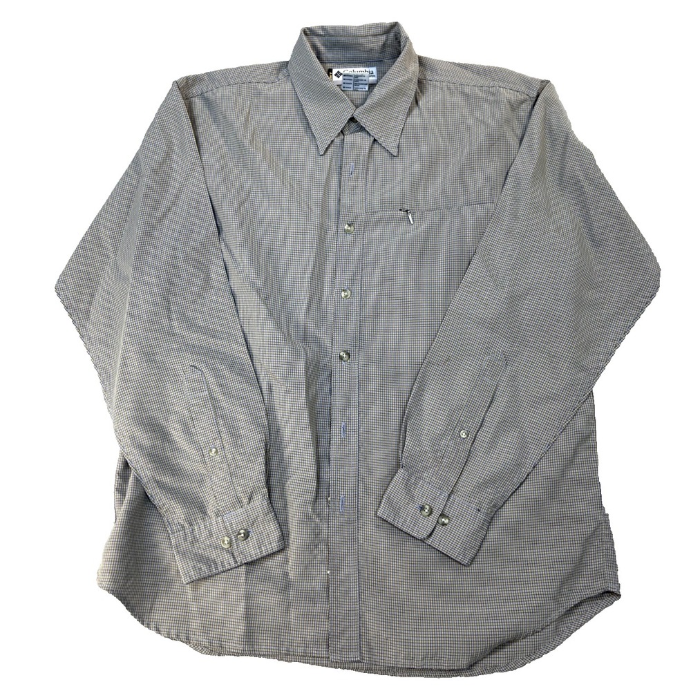 Columbia Shirt Medium GTR Mens Blue Yellow Gray Checked Long Sleeve  Outdoor Dad
